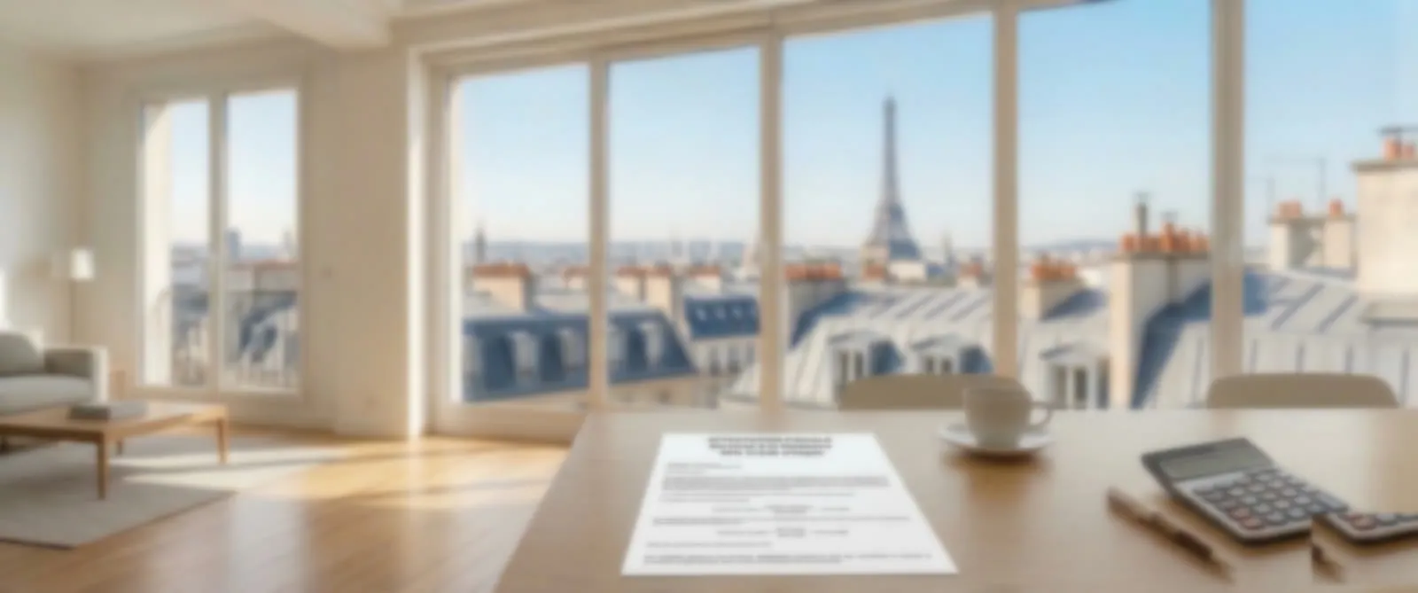 Appartement lumineux à Lyon, document fiscal sur la table, vue sur les toits
